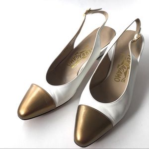 Classic Ferragamo Cap Toe, Sling Back, Heels